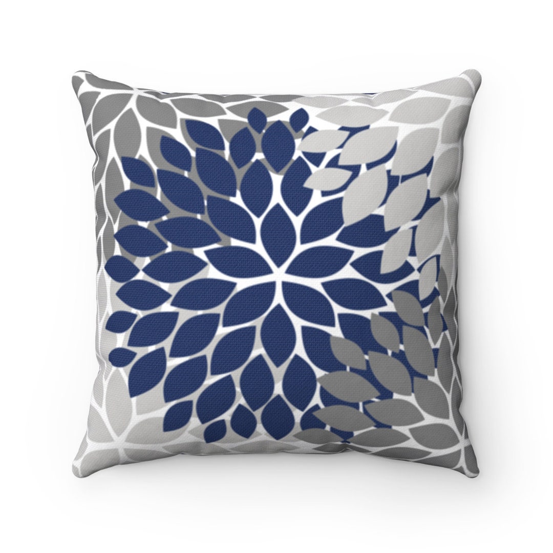 Blue and Gray Decorative Pillow, Flower Burst Pillow Cover, Throw