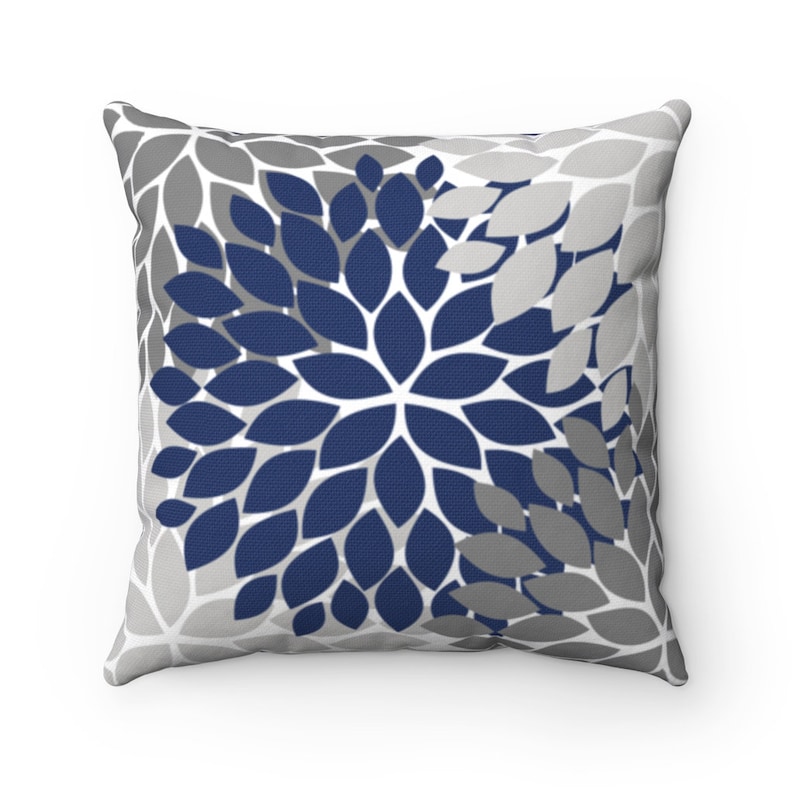 Blue and Gray Decorative Pillow Flower Burst Pillow Cover Etsy