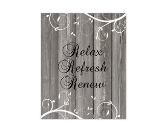 Farmhouse Bathroom Wall Art, Gray Bathroom Decor, Rustic Home Decor, Relax Refresh Renew, Bathroom Canvas, Spa Wall Decor - BATH310