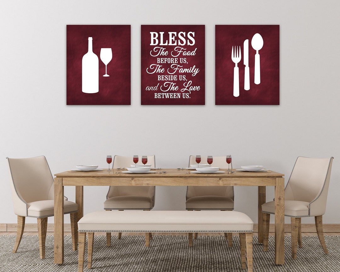 Burgundy Kitchen Wall Art Prints, Set of 3 Canvas Gallery Wall Art