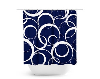 Blue Shower Curtain, Geometric Bath Curtain, Blue Bathroom Decor, Fabric Shower Curtain, Blue Swirl Bathroom - SHOWER143