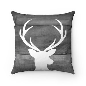 Mountain Cabin Decor, Rustic Home Decor, Gray Buck Deer Head Antlers Pillow Cover, Mountain Accent Pillows, Farmhouse Pillow Cover - PIL185