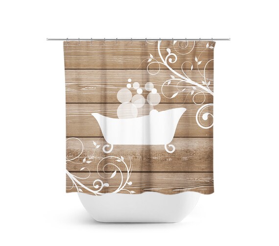 Country Decor Shower Curtain Brown And White Bathtub Curtain Etsy