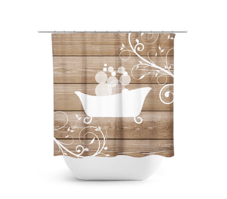Country Decor Shower Curtain Brown and White Bathtub Curtain Etsy