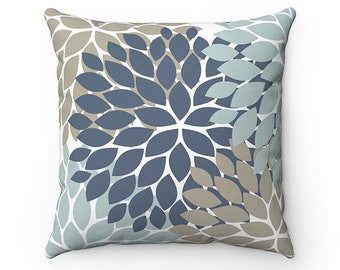 Slate Blue Aqua Taupe Throw Pillow Covers, Flower Burst Pillow Cover, Blue Throw Pillow Cover, Nursery Pillow, Modern Home Decor - PIL91