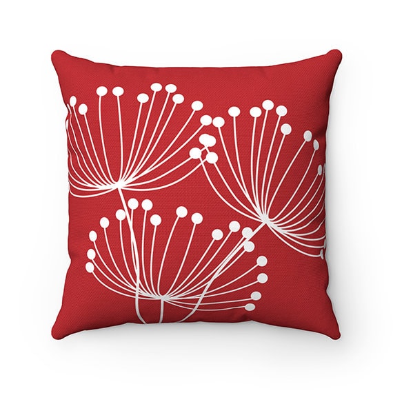 Dandelion Pillow Cover Red Throw Pillow Red lumbar pillow | Etsy