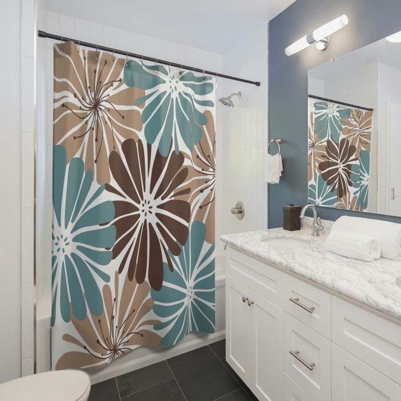 Teal And Brown Shower Curtain