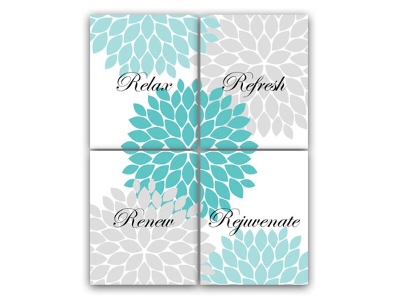 Bathroom Wall Art Relax Refresh Renew Rejuvenate CANVAS Aqua Etsy