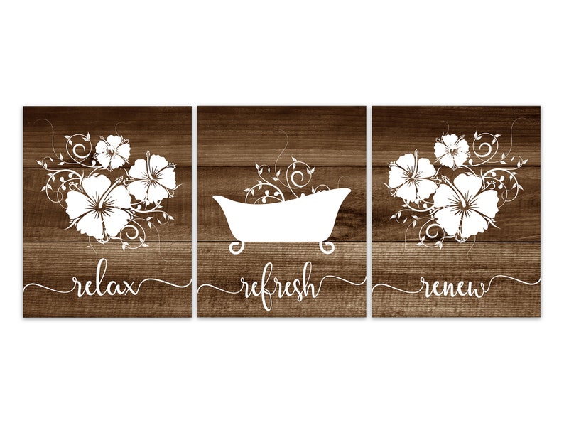 Brown Bathroom Decor Bathroom CANVAS or PRINTS Hibiscus Etsy