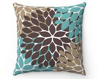 teal brown throw pillows