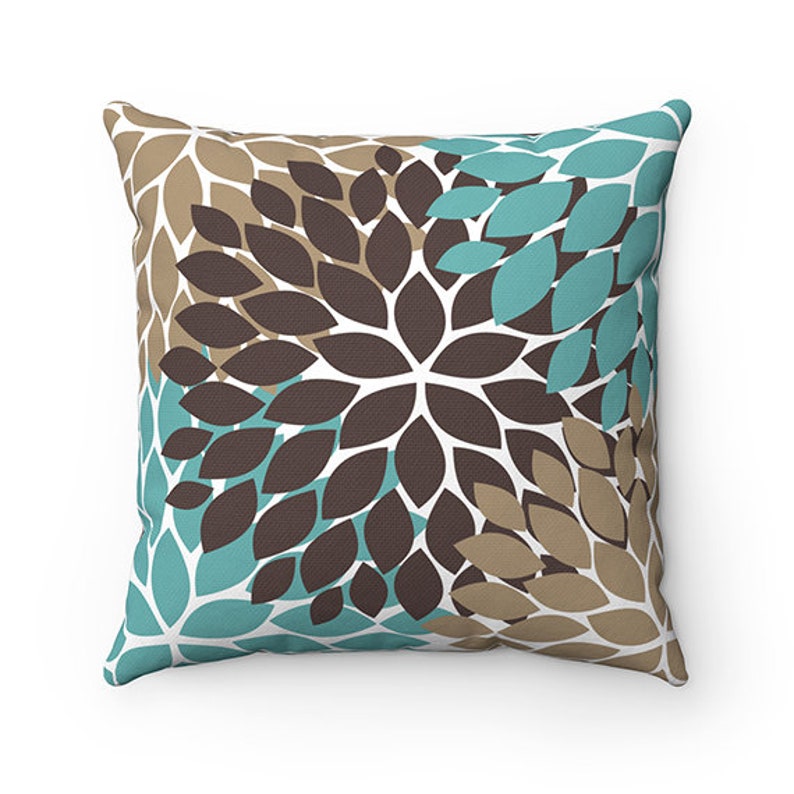 Teal Brown Throw Pillow Cover Teal Floral Accent Pillow Etsy
