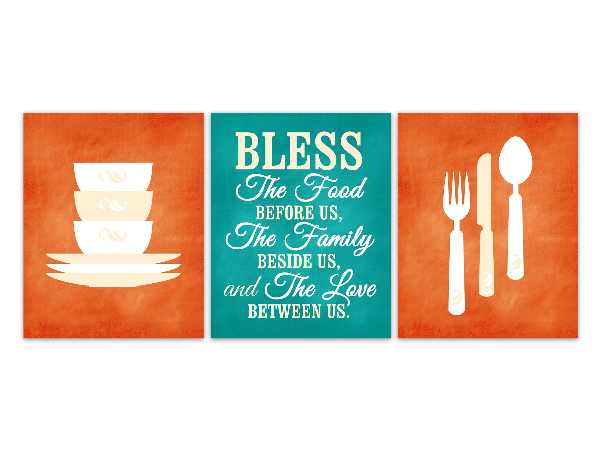 Bless The Food Before Us Orange Kitchen Quote Prints Home Decor