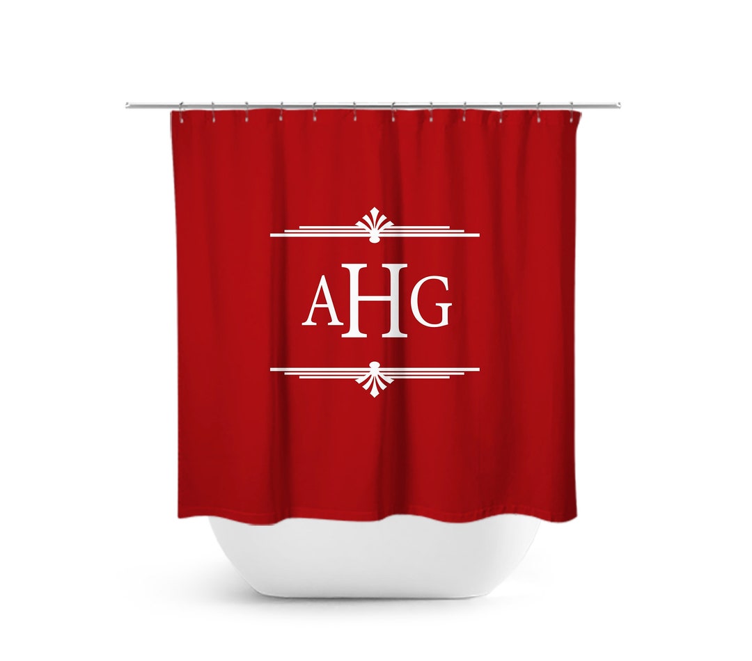 Red Shower Curtain, Monogram Shower Curtain, Modern Bathroom Decor