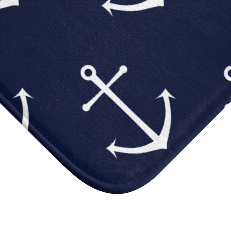 Blue Nautical Bath Mat Anchor Floor Mat Nautical Kitchen Etsy