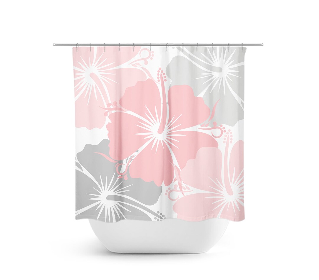 Pink and Gray Shower Curtain, Floral Shower Curtain, Shower Curtain Art