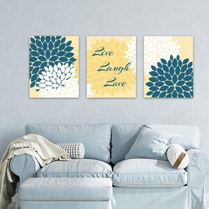 Home Decor Wall Art CANVAS, Live Laugh Love, Yellow and Blue Art, Flower Burst Bathroom Wall Decor, Blue and Yellow Bedroom Decor - HOME30 image 6