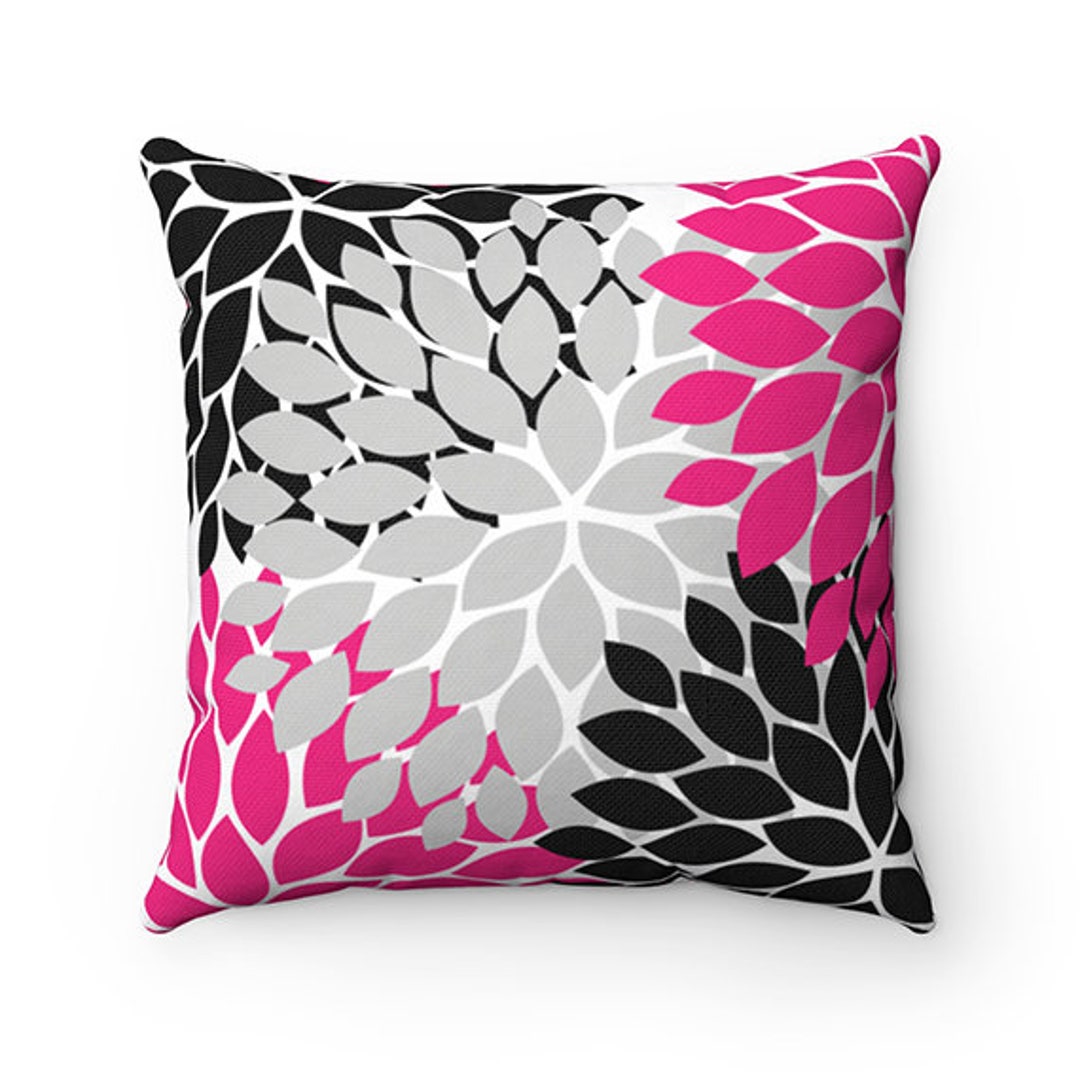 Throw Pillow Cover Hot Pink and Black Flower Burst Pillow 
