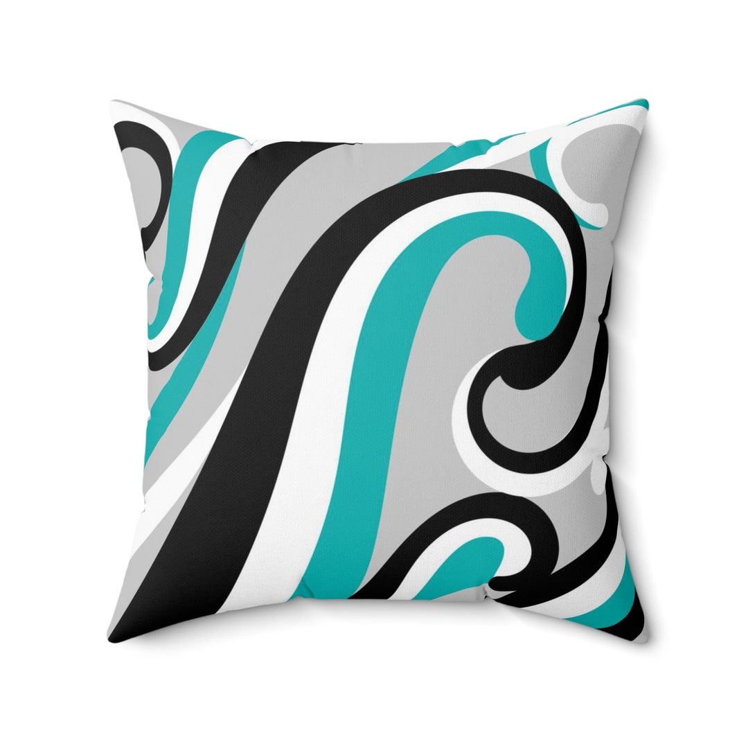 Black Teal and Gray Throw Pillow, Swirl Geometric Pillow Covers