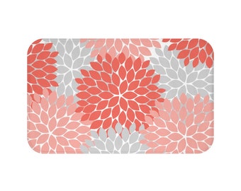 Floral Mat, Coral Flower Burst Home Decor, Coral Bathroom Floor Mat, Coral Kitchen Floor Mat, Floral Bath Mat, Laundry Room Mat - MAT39