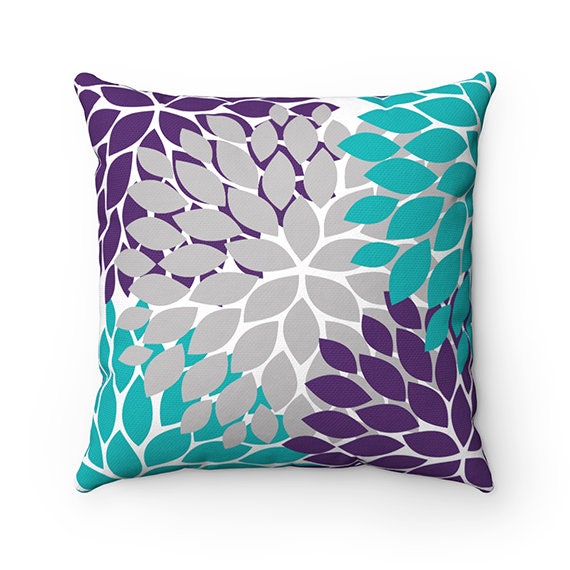 Purple Aqua & Cobalt Blue Throw Pillows, Decorative Pillow for Bed Decor, Couch  Cushions Set or Large Outdoor Pillow 