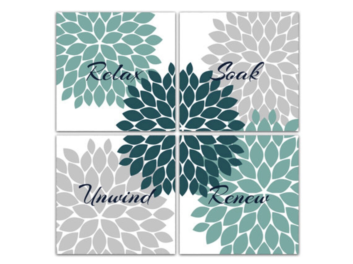 Teal and Gray Bathroom Decor Bathroom Wall Art Relax Soak Etsy