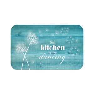 This Kitchen is For Dancing Farmhouse Kitchen Floor Mat, Aqua Blowing Dandelion Floor Mat, Memory Foam Kitchen Mat MAT32 image 1
