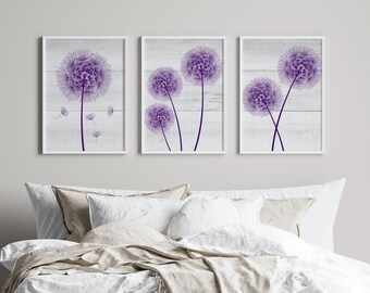 Farmhouse Home Decor CANVAS, Purple Dandelion Art, Bathroom Wall Decor, Wood Effect Dandelion Bedroom Decor, Nursery Wall Art - HOME333