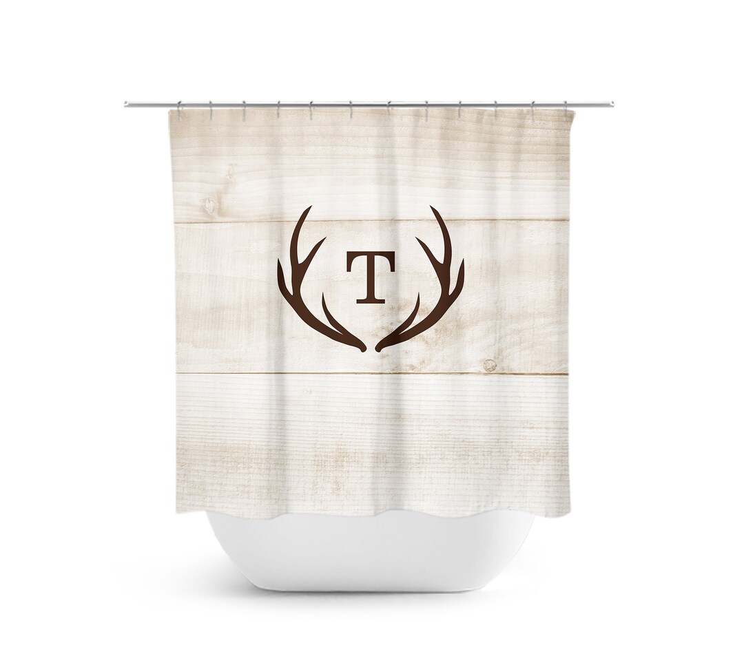 Custom Monogram Shower Curtain, Hunting Lodge Decor, Deer Antler