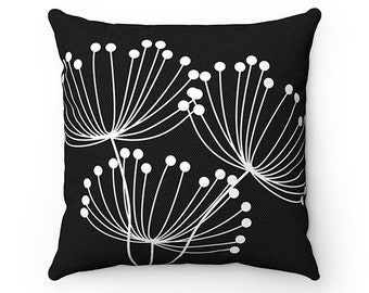 Black Pillow Cover, Dandelion Throw Pillow Cover, Dandelion Accent Pillow, Black Home Decor, Nursery Pillow, Dandelion Decor - PIL122