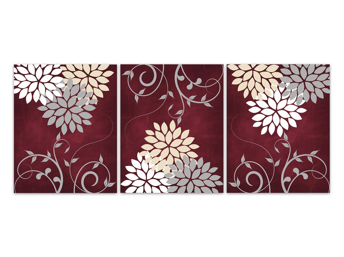Burgundy Wall Decor Burgundy Flower Burst Art Home Decor Etsy
