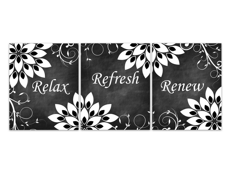 Relax Refresh Renew Black White Flower Burst Wall Art Etsy