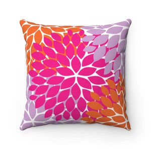 Outdoor Pillow, Orange Hot Pink Pillow, Floral Pillow, Decorative Pillow, Fuchsia and Orange Outdoor Decor, Porch Pillow - OPIL275