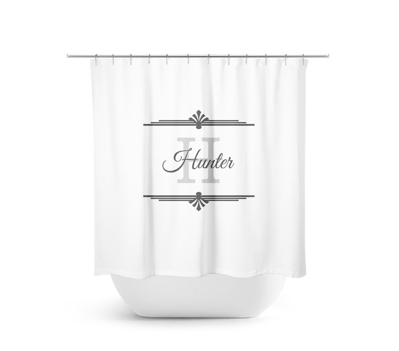 Monogram Shower Curtain Classic White And Gray Bathroom Etsy