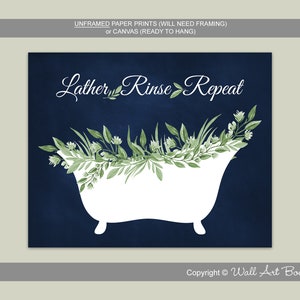 Lather Rinse Repeat Sign, Bathroom Art Print, Clawfoot Bathtub Art ...