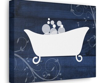 Navy Bathroom CANVAS or PRINT, Bathroom Wall Art, Rustic Decor, Bathtub Art, Home and Living Wall Decor, Country Decor Bath Art - BATH287
