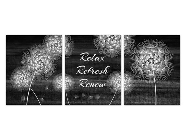 Black and White Bathroom CANVAS Art Relax Refresh Renew Etsy
