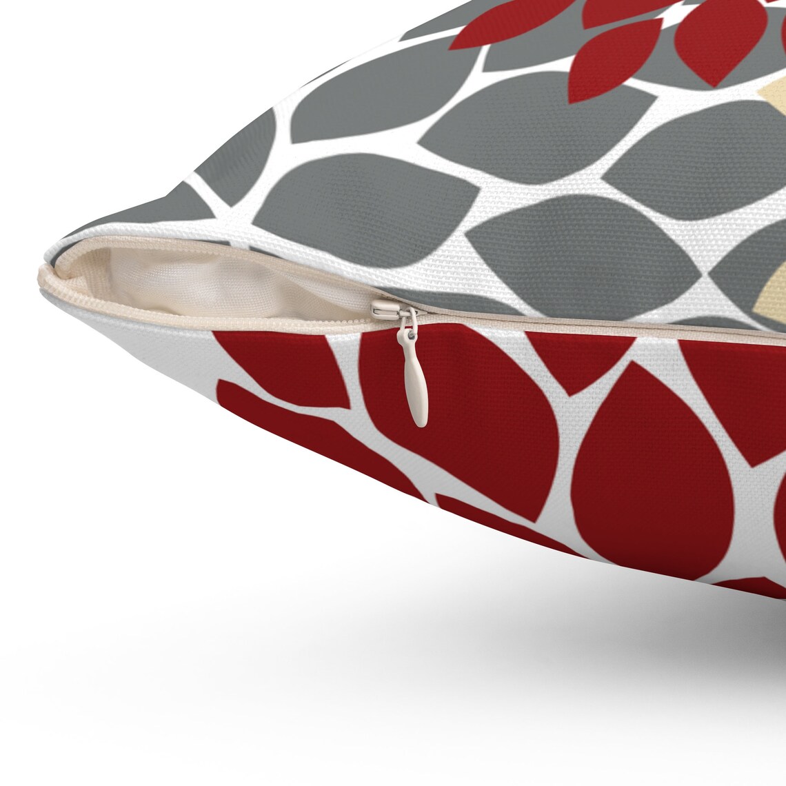 Red Beige Gray Pillow Covers Flower Burst Pillow Cover Red Etsy