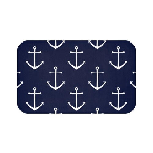Blue Nautical Bath Mat Anchor Floor Mat Nautical Kitchen Etsy