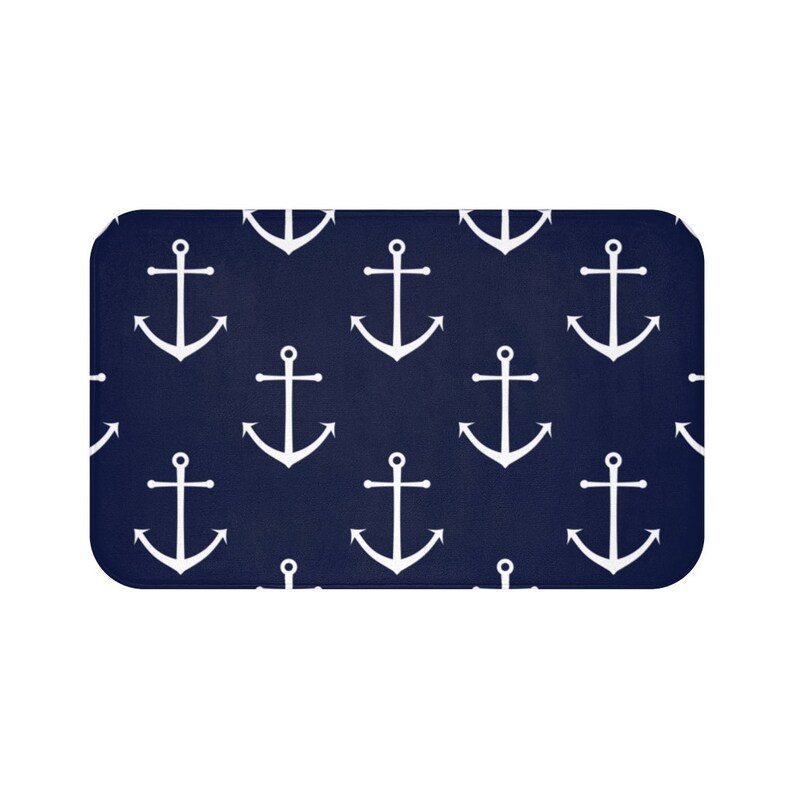 Blue Nautical Bath Mat Anchor Floor Mat Nautical Kitchen Etsy