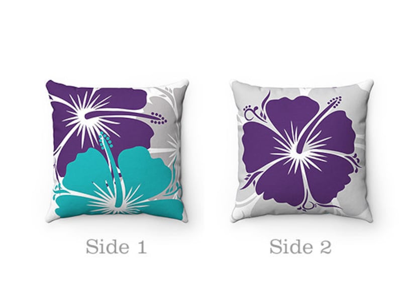 Purple and Teal Throw Pillow Hibiscus Pillow Cover Purple Etsy