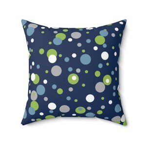 Blue and Green Throw Pillow, Polka Dot Geometric Pillow Cover, Blue Accent Pillow for Retro Home Decor - PIL373