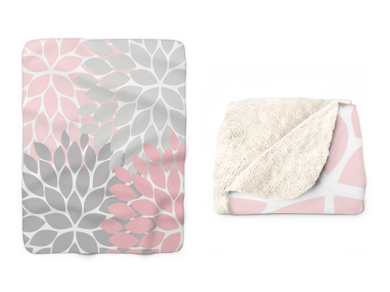 Pink Bedroom SFB6 Camping Blanket Outdoor Blanket Floral Throw Blanket Pink Gray Blanket Sherpa Fleece Blanket Pink Fleece Blanket