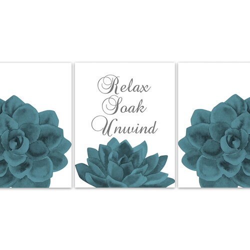 Teal Gray Bathroom Wall Art Bathroom Wall Decor Relax Soak Etsy