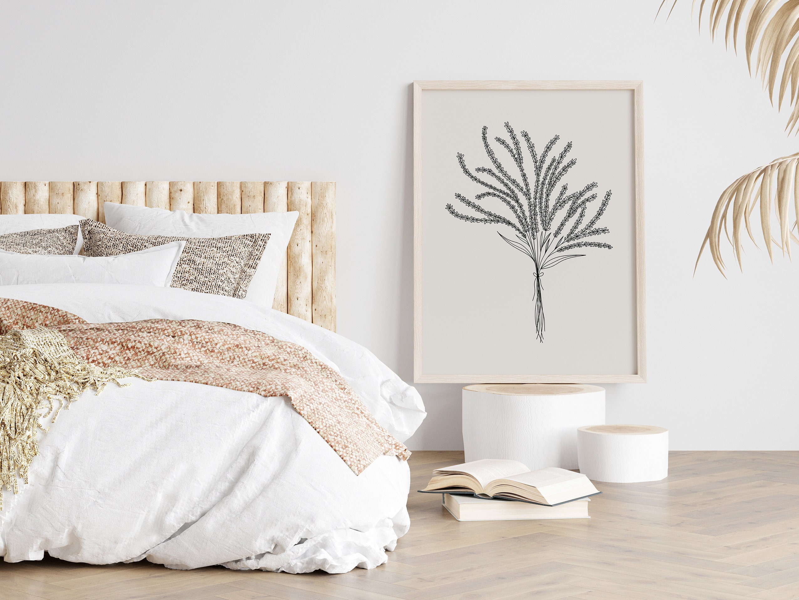 Boho Line Art Flower Print, Hand Drawn Lavender Bouquet Canvas or Print ...