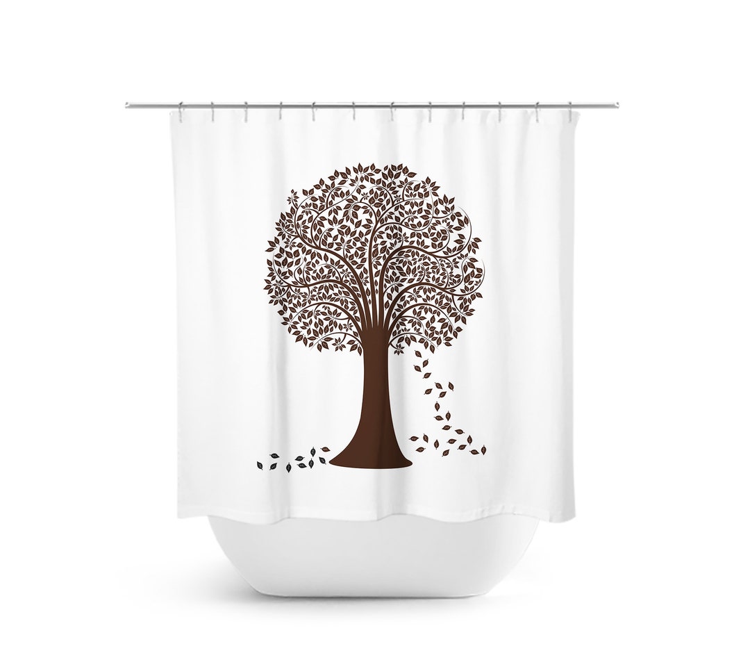 Tree Shower Curtain Farmhouse Bathroom Decor Brown and White Etsy