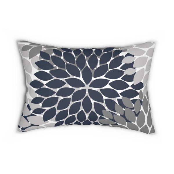 Blue and Gray Flower Burst Lumbar Pillow, Decorative Pillow, Floral Lumbar Pillow, Nursery Pillow, Rocking Chair Pillow - LBR15