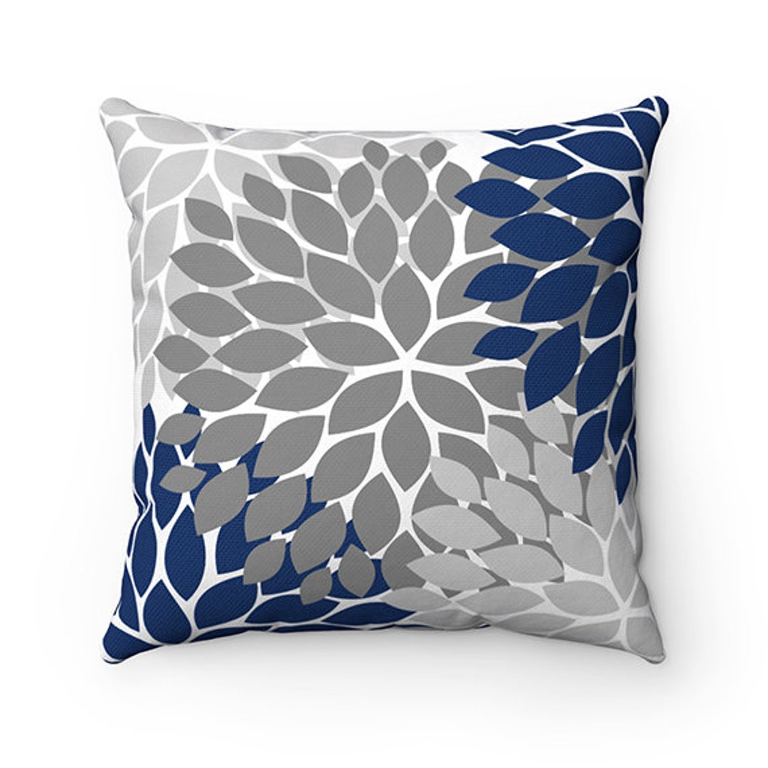 Blue and Gray Decorative Pillow, Flower Burst Pillow Cover, Throw