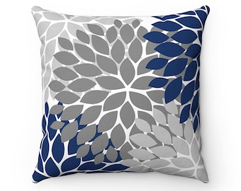 Blue and Gray Decorative Pillow, Flower Burst Pillow Cover, Throw Pillow, Accent Pillow, Modern Home Decor, Nursery Pillow - PIL19