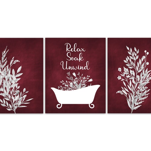 Gray Bathroom Wall Art Prints or Canvas Relax Soak Unwind Etsy