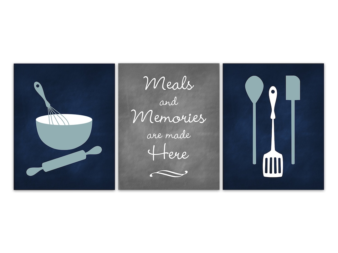 Kitchen Wall Decor, Kitchen Wall Art Prints, Blue & Gray Kitchen Art